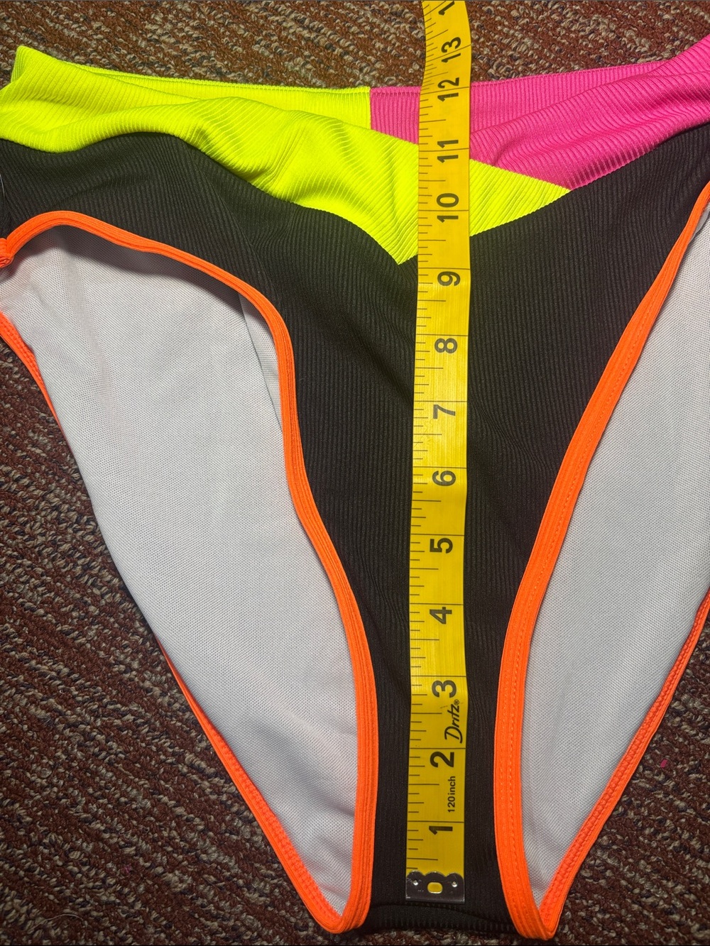 Neon trim v neck bikini black ribbed high waisted y2k style swimsuit women’s S - Picture 13 of 14